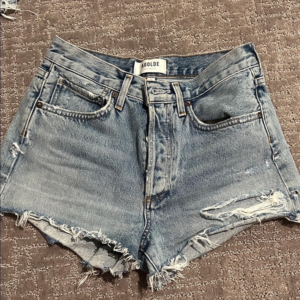 Agolde Light Wash Distressed Denim Cutoff Shorts